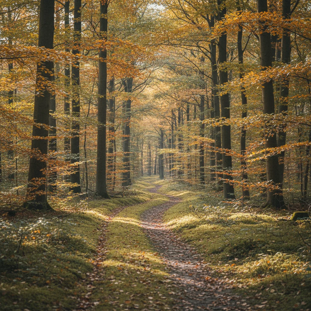 Slingerende bosweg met zonlicht door de bomen in een Nederlands park